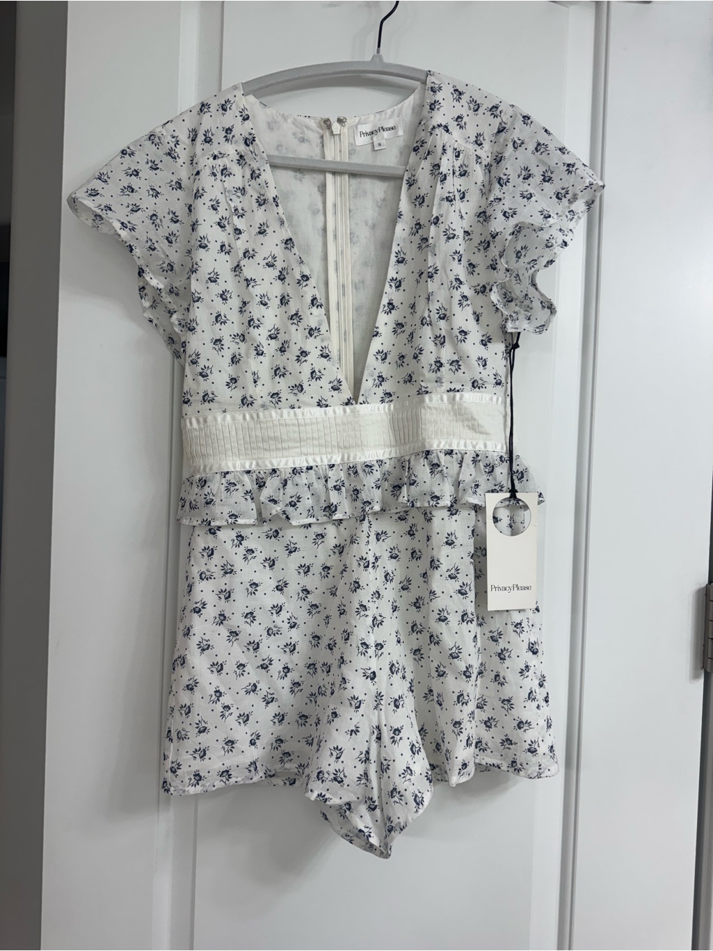 Revolve White Floral V-Neck One-Piece Romper Privacy Please — image 2 of 2
